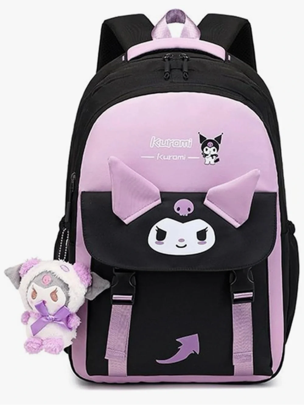Cute & Pretty Purple KUROMI Casual Travel / School Backpack, with Plush Pendant